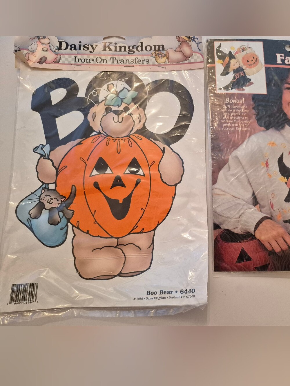TWO Vintage Kids' Halloween Boo Pumpkin Witch Iron-On Costume Transfer New